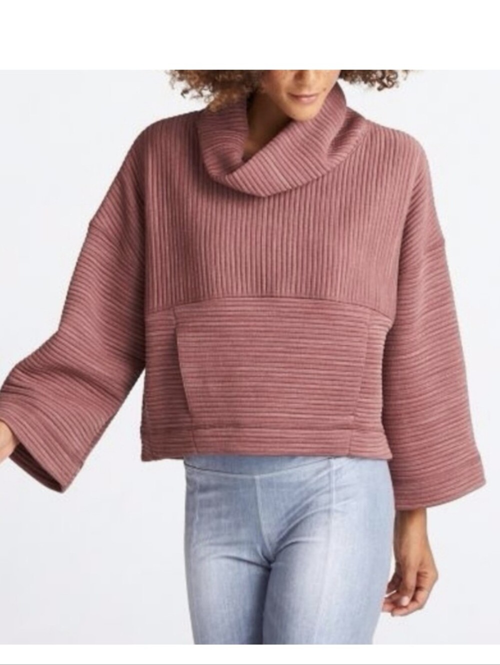 Lucy Inner Journey Mauve Ribbed Funnel Neck Pullover Cozy Athleisure Large